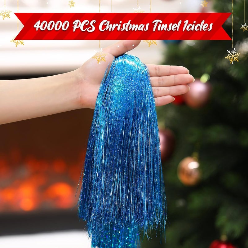 Lyrow Store 40000 Strands Tinsel Icicles 19.7 inch Christmas Tree Tinsel Foil Fringe Hanging Winter Home Decorations for Xmas Tree Holiday Decor Birthday Wedding Anniversary Party Supplies(Blue) - Image 3